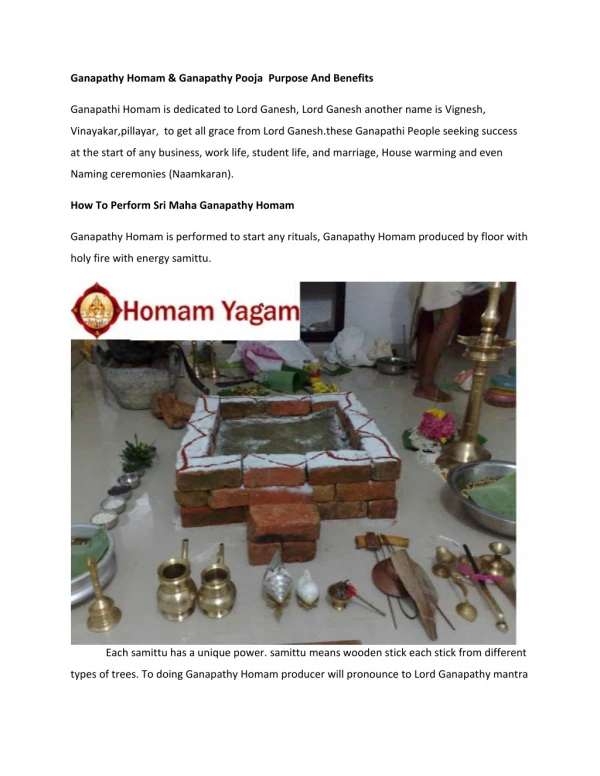 Ganapathy Homam & Ganapathy Pooja Purpose And Benefits