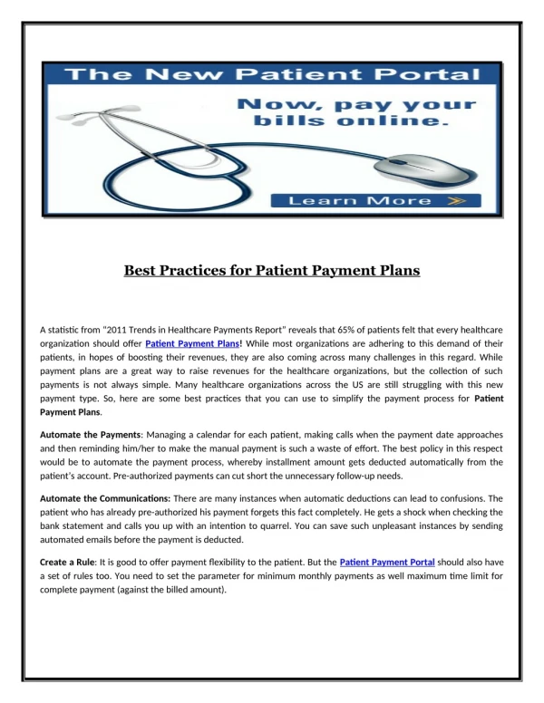Best Practices for Patient Payment Plans