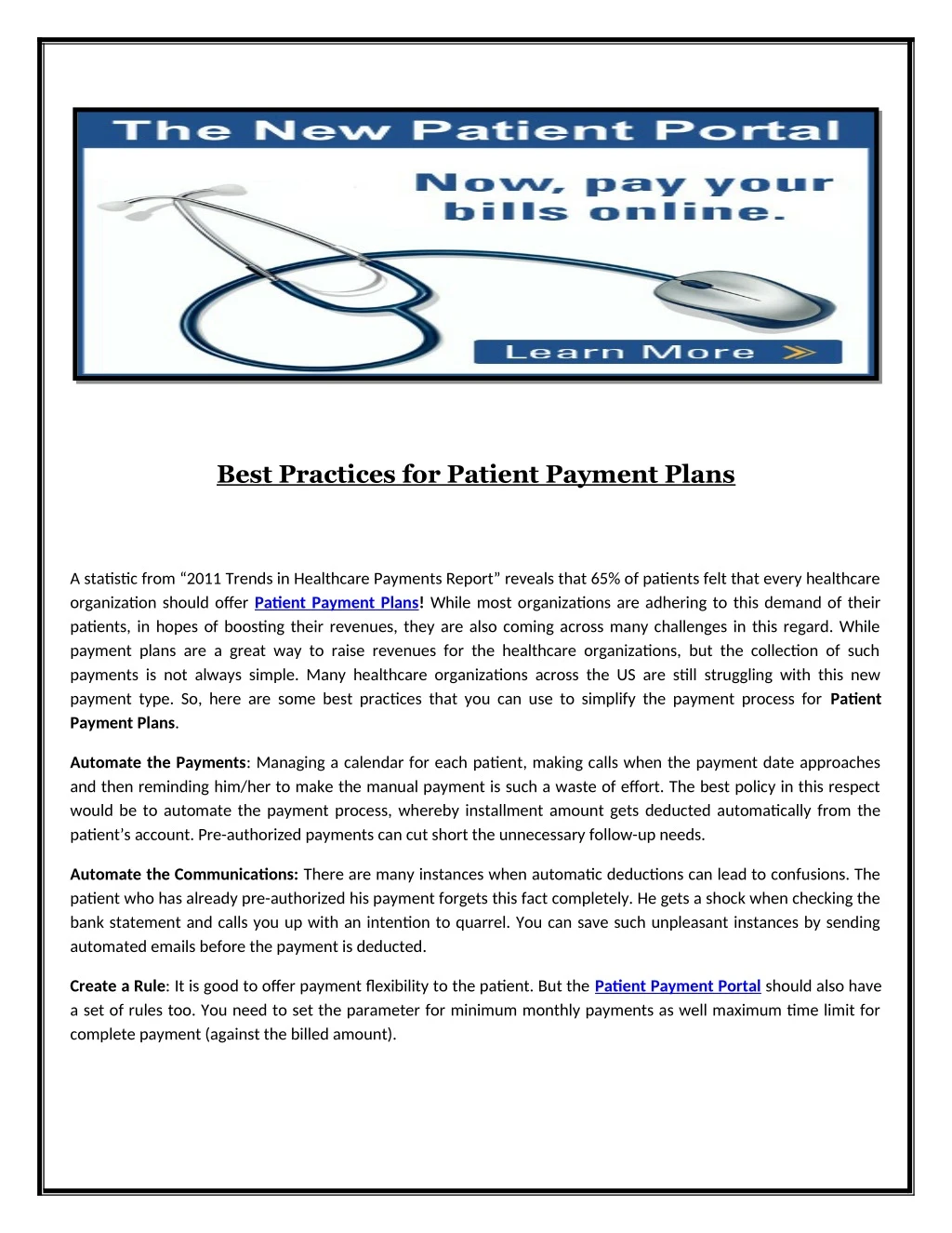 best practices for patient payment plans