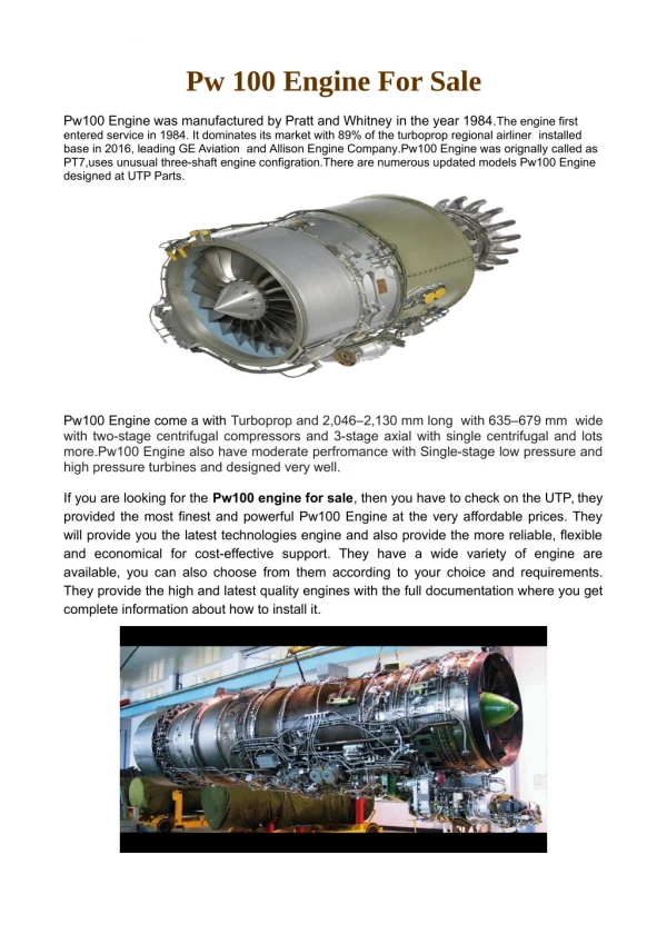 Pw 100 Engine For Sale