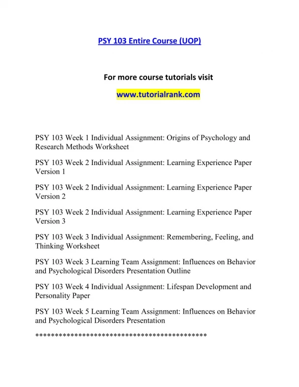 PSY 103 Inspiring Innovation- tutorialrank.com