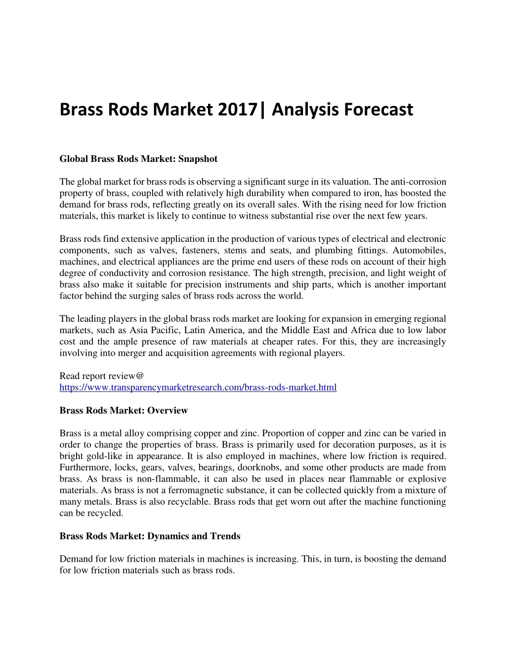 brass rods market 2017 analysis forecast