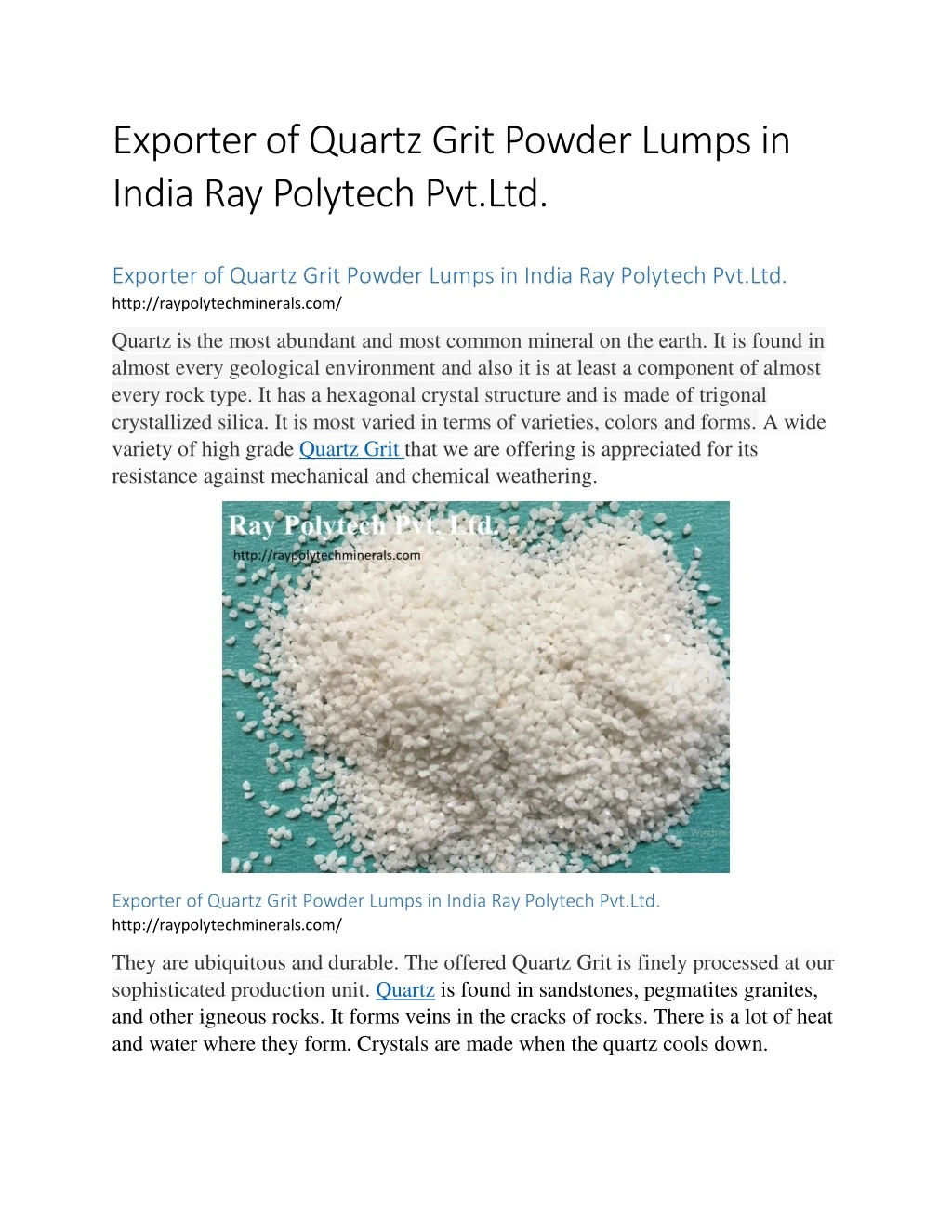 exporter of quartz grit powder lumps in india