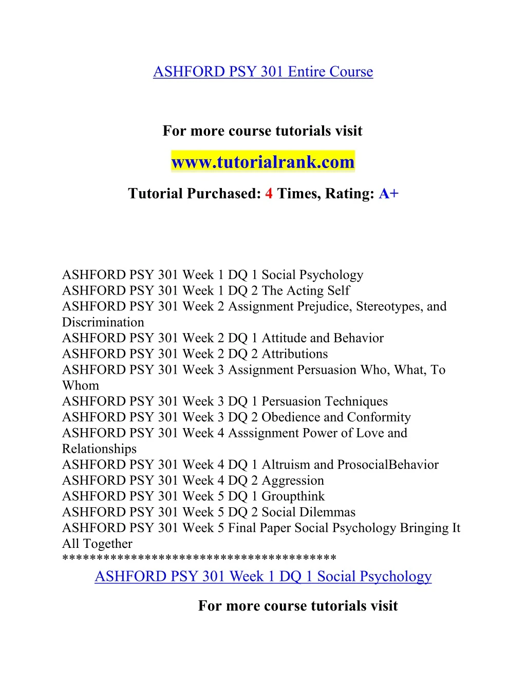 ashford psy 301 entire course