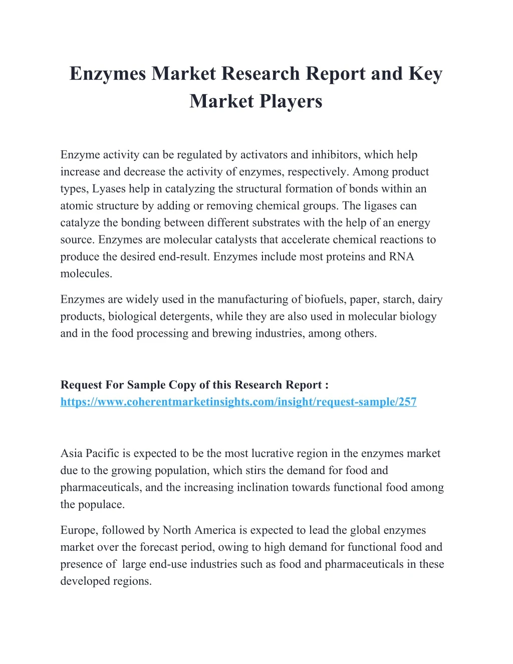 enzymes market research report and key market
