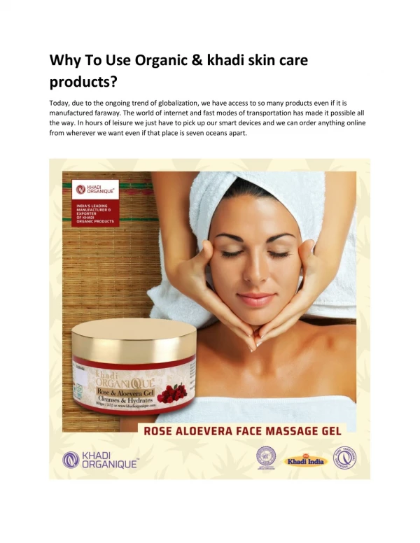 Why To Use Organic & khadi skin care products?