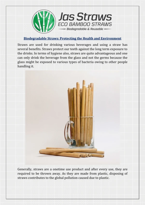 Biodegradable Straws Protecting the Health and Environment