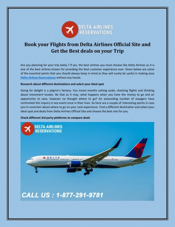 Book your Flights from Delta Airlines Official Site and Get the Best deals on your Trip