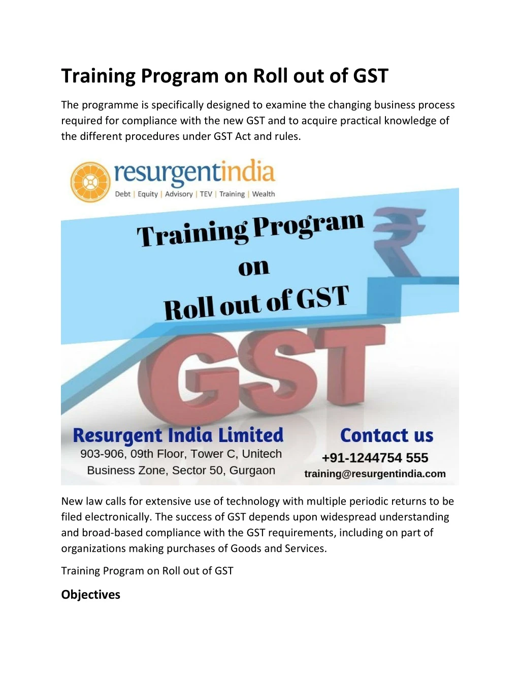 training program on roll out of gst