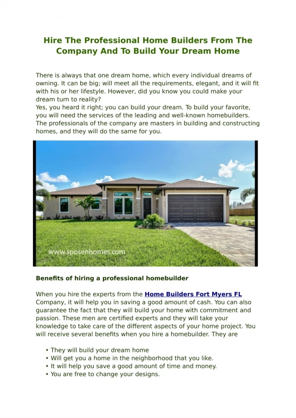 Hire The Professional Home Builders From The Company And To Build Your Dream Home