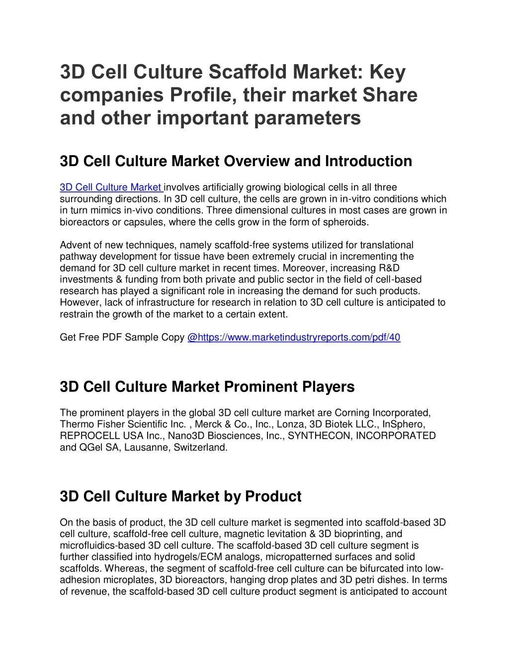 3d cell culture scaffold market key companies