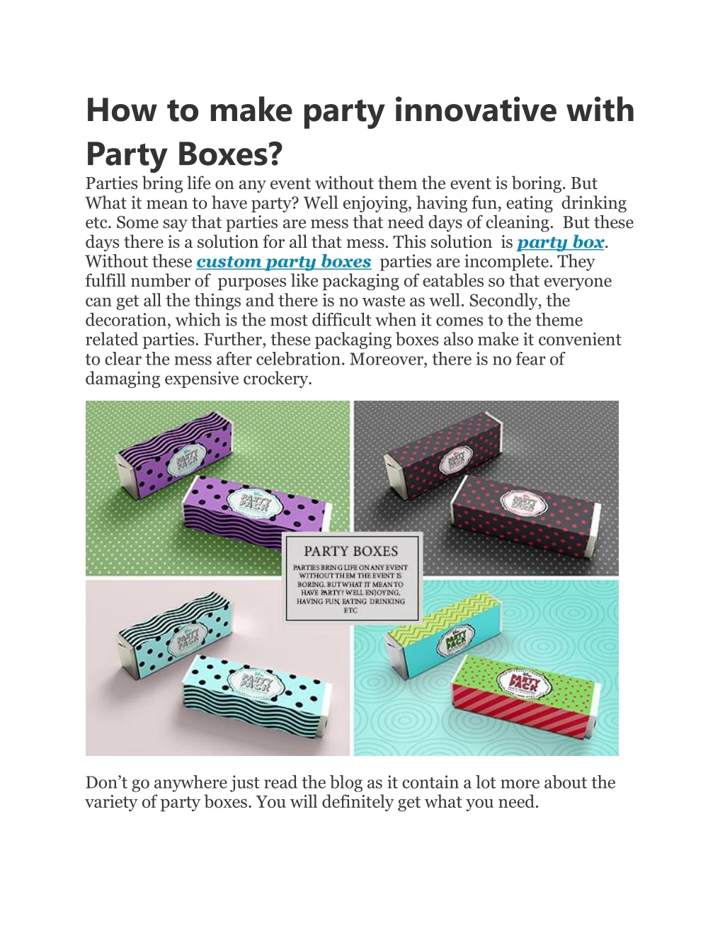 how to make party innovative with party boxes