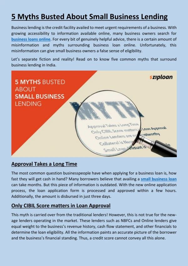 5 Myths Busted About Small Business Lending.