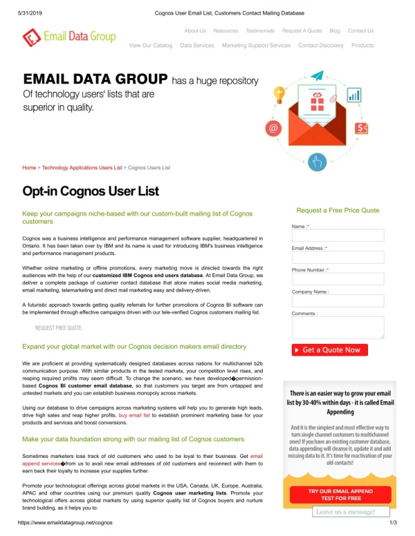Cognos Customers Mailing List - Email Data Group