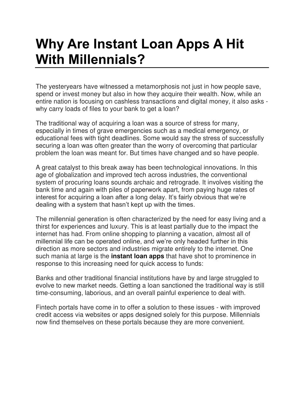 why are instant loan apps a hit with millennials
