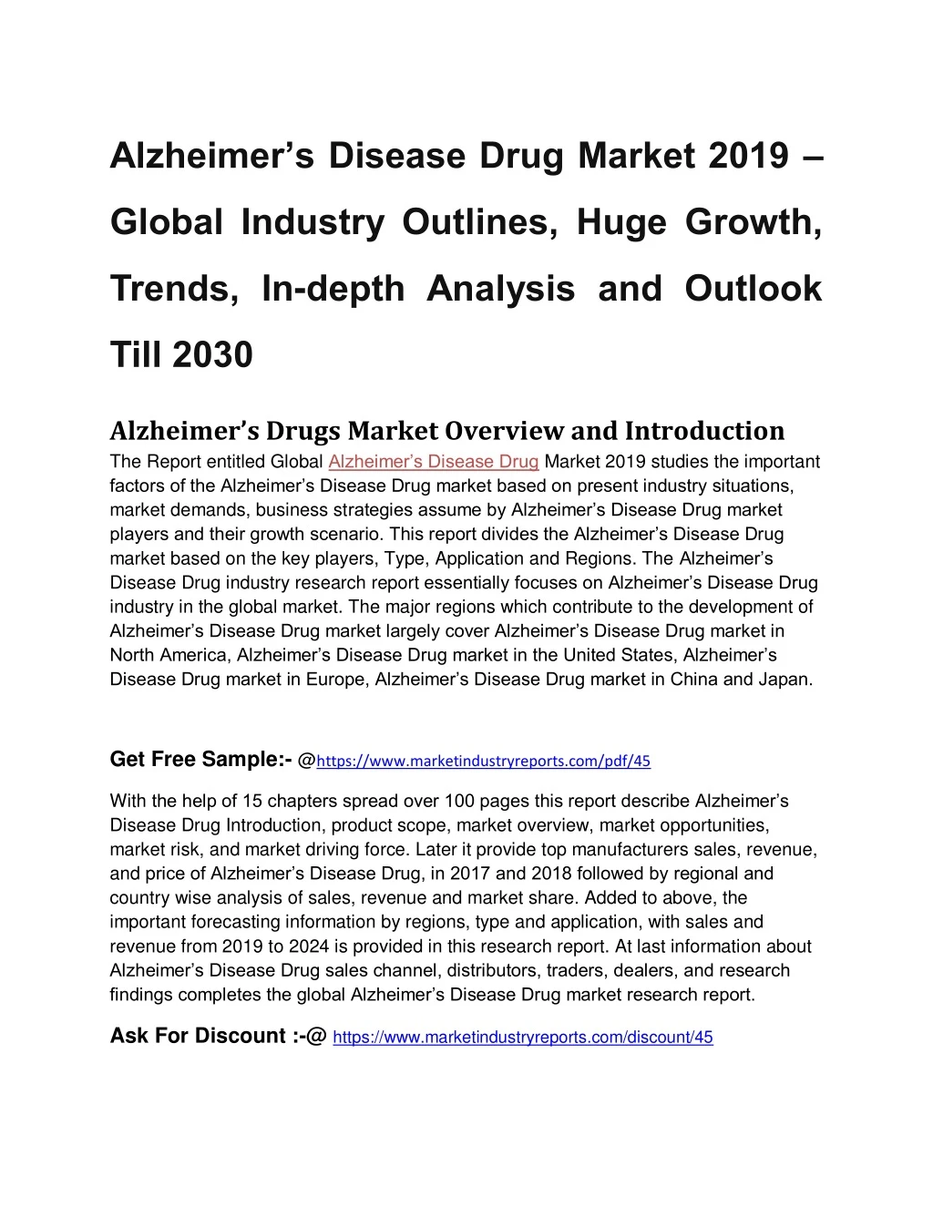 alzheimer s disease drug market 2019