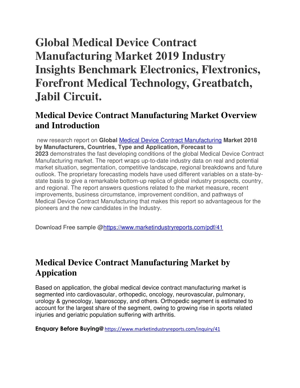 global medical device contract manufacturing