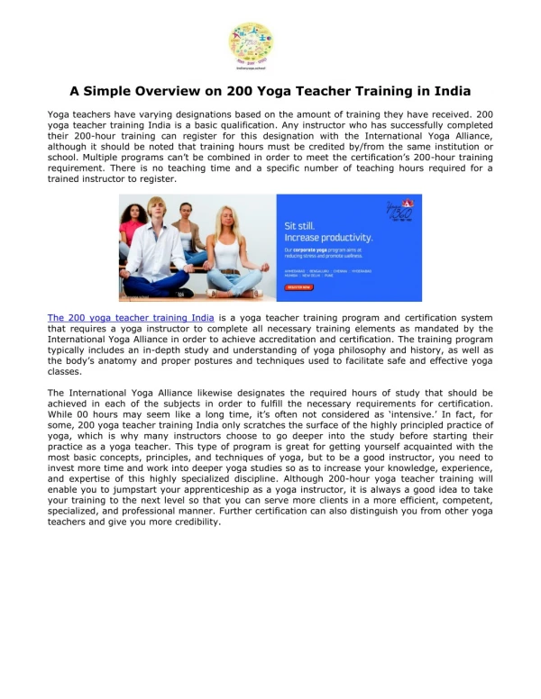 A Simple Overview on 200 Yoga Teacher Training in India