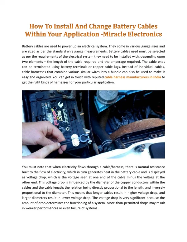 How To Install And Change Battery Cables Within Your Application -Miracle Electronics