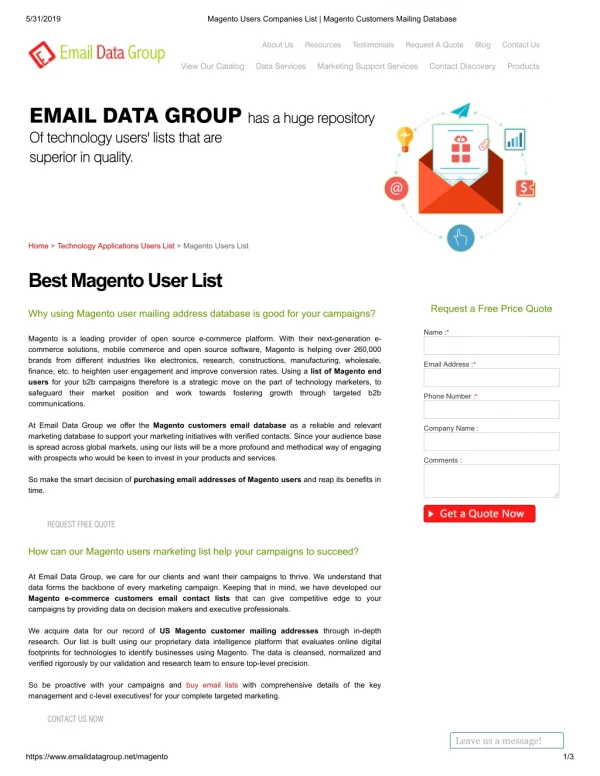 Magneto Customers Mailing List - Email Data Group