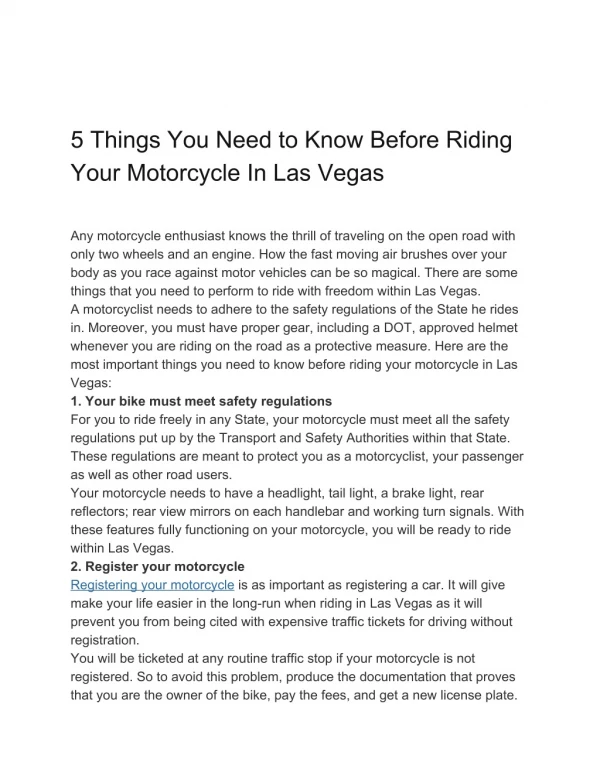 5 Things You Need to Know Before Riding Your Motorcycle In Las Vegas.