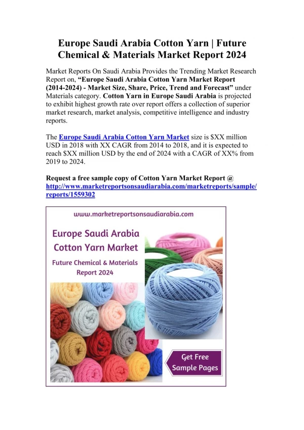 Europe Saudi Arabia Cotton Yarn | Future Chemical & Materials Market Report 2024