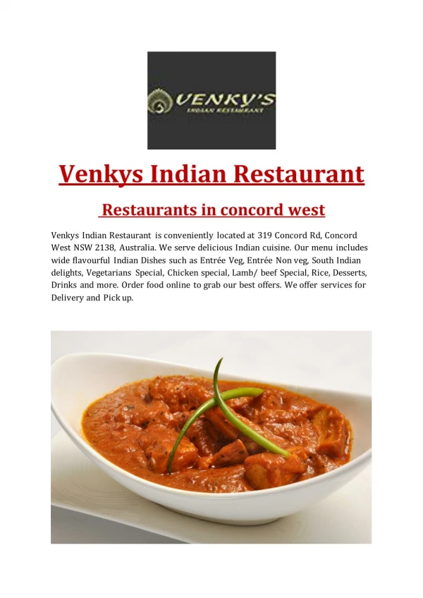 Venky's Fine Indian Restaurant - Indian restaurant Concord West, NSW.