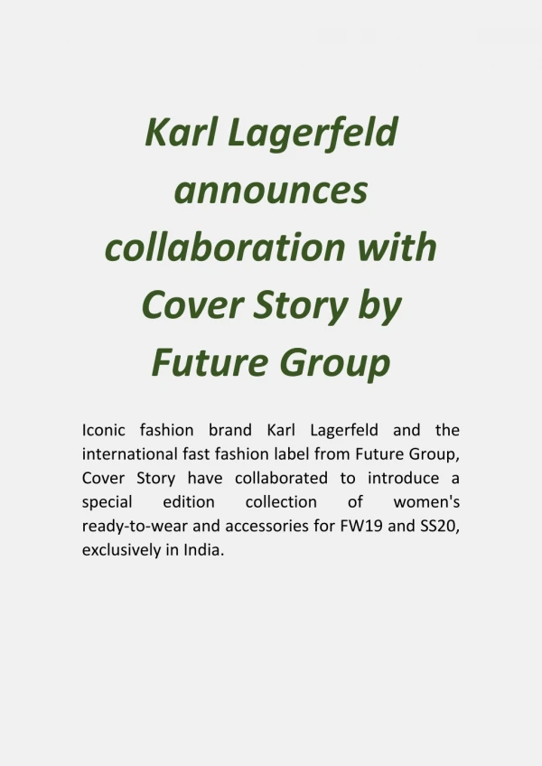 Karl Lagerfeld announces collaboration with Cover Story by FutureGroup