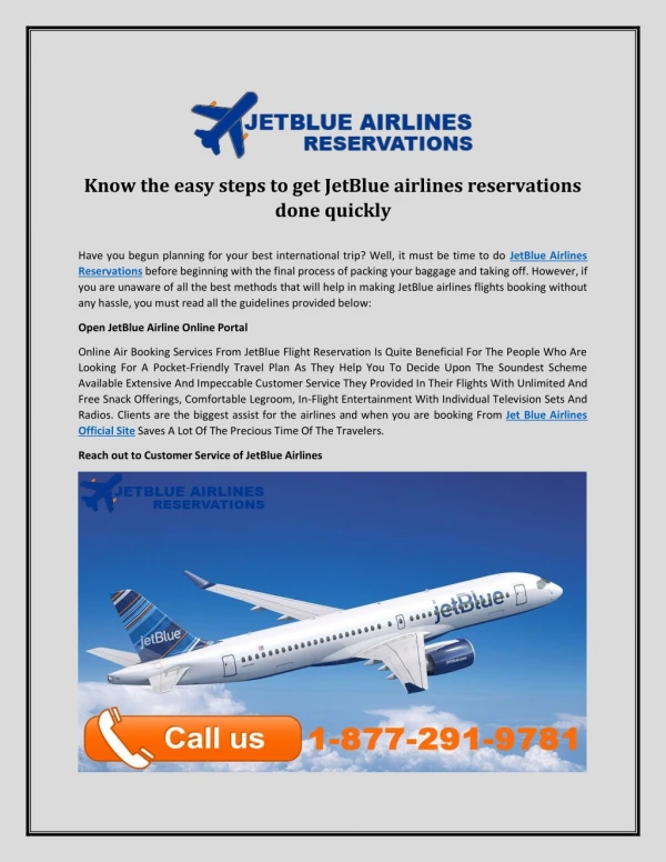 Know the easy steps to get JetBlue airlines reservations done quickly