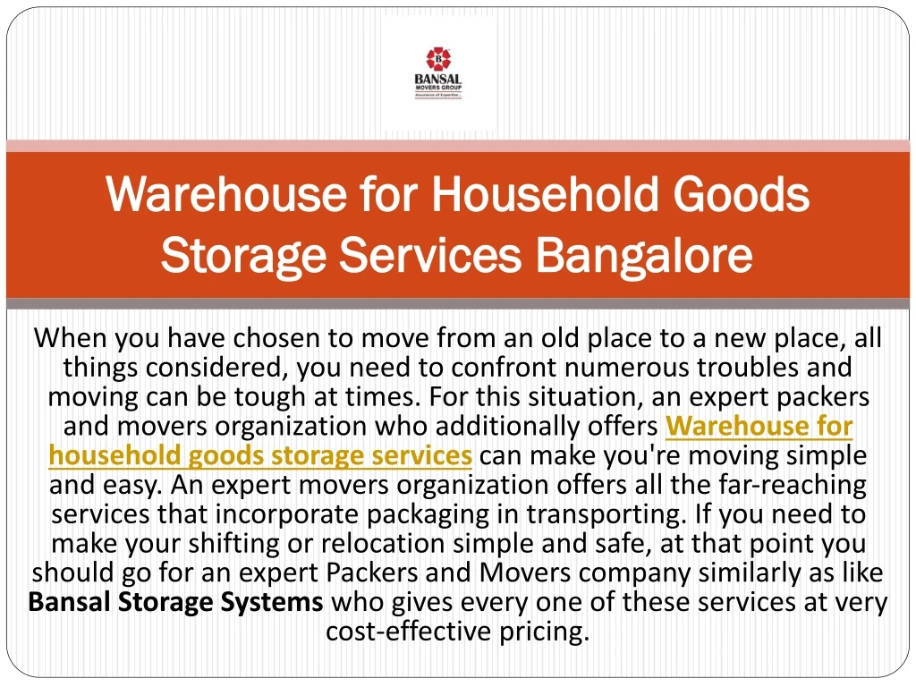 warehouse for household goods storage services bangalore
