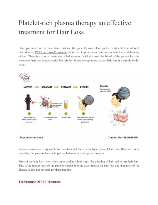 Platelet-rich plasma therapy an effective treatment for Hair Loss