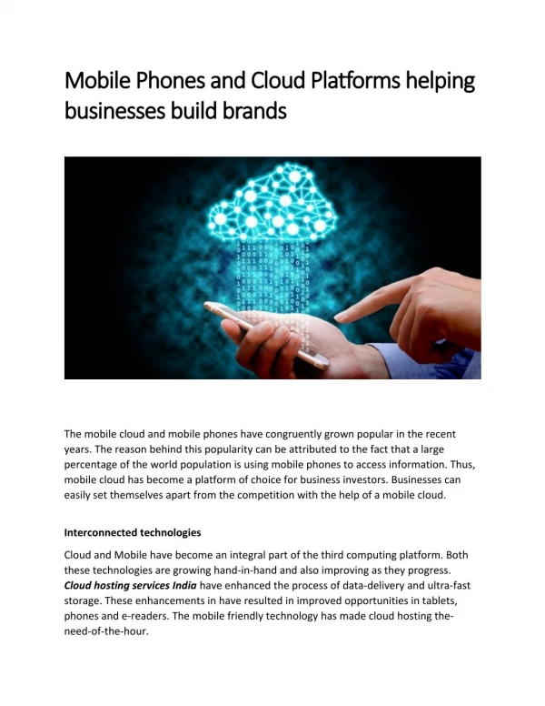 Mobile Phones and Cloud Platforms helping businesses build brands