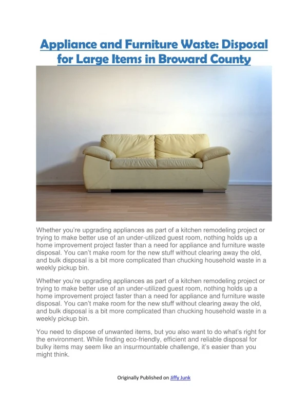 Appliance and Furniture Waste- Disposal for Large Items in Broward County