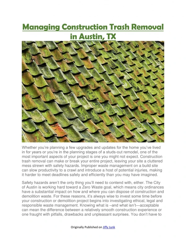 Managing Construction Trash Removal in Austin, TX