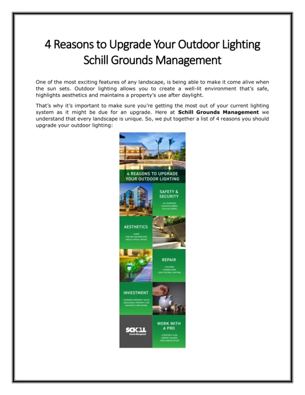 4 Reasons to Upgrade Your Outdoor Lighting - Schill Grounds Management