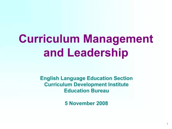 Curriculum Management and Leadership