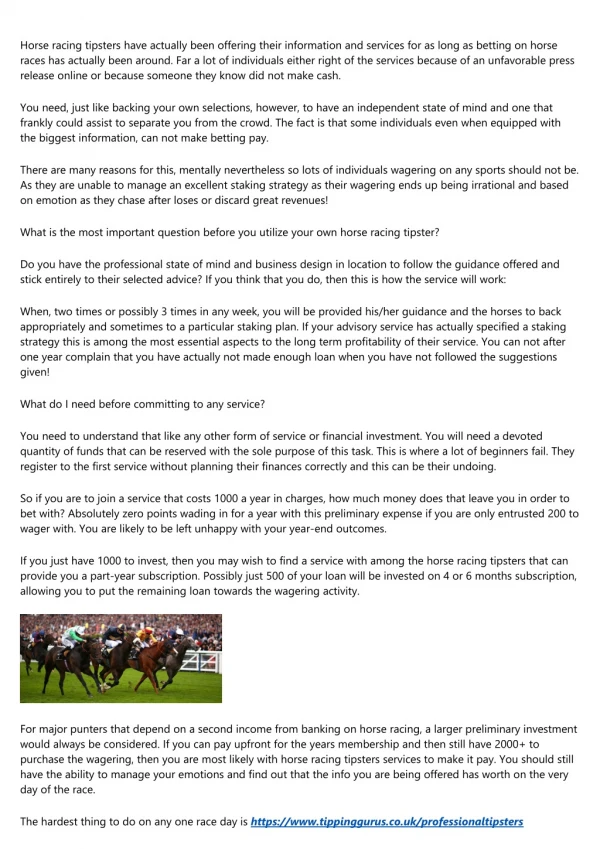 The Value of Horse Racing Tipster Providers and a Word of Care