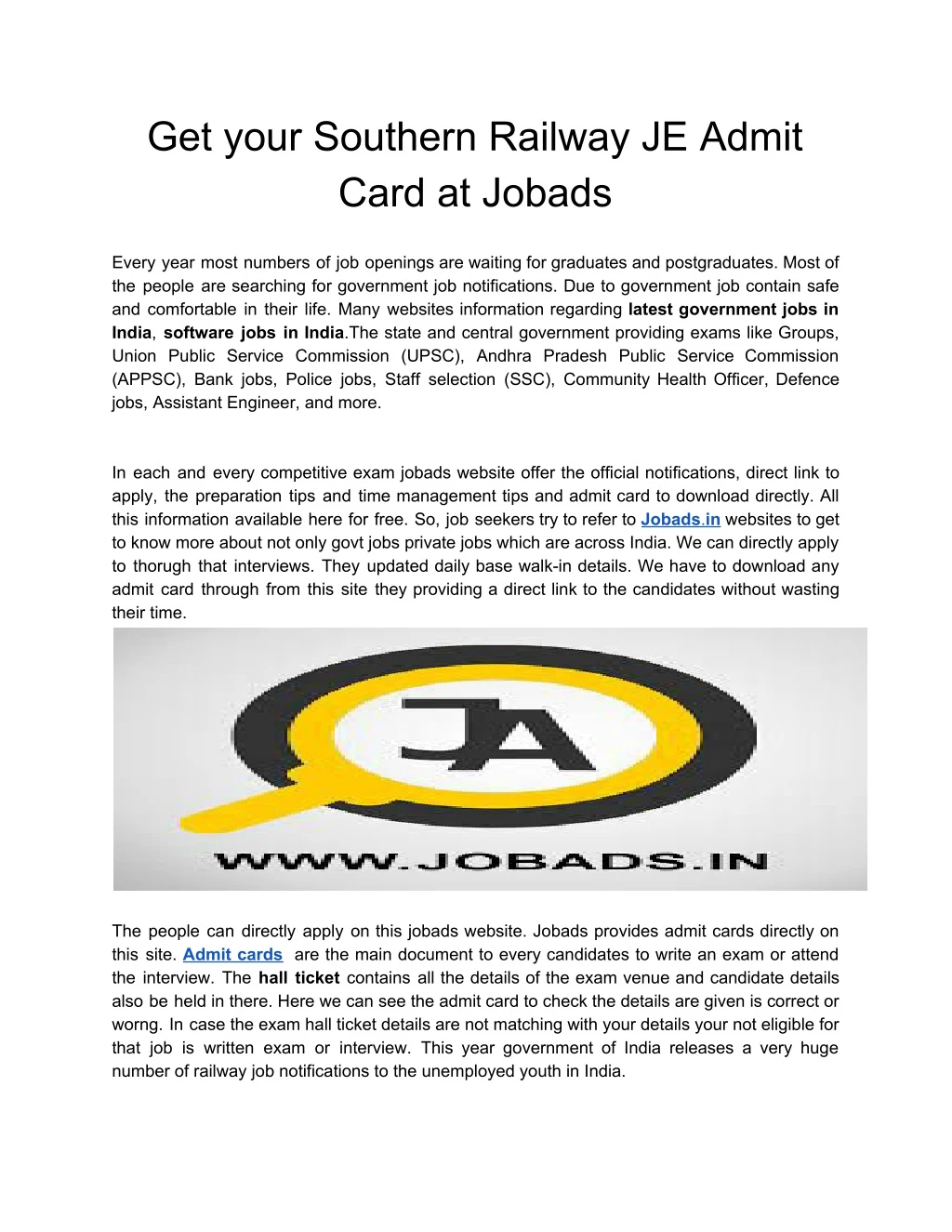 get your southern railway je admit card at jobads