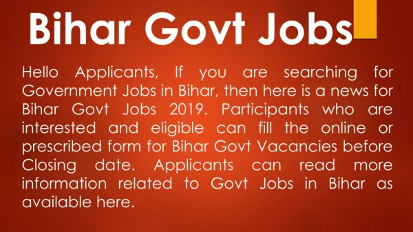 Bihar Govt Jobs 2019 - Latest Government Recruitment Notification In Bihar