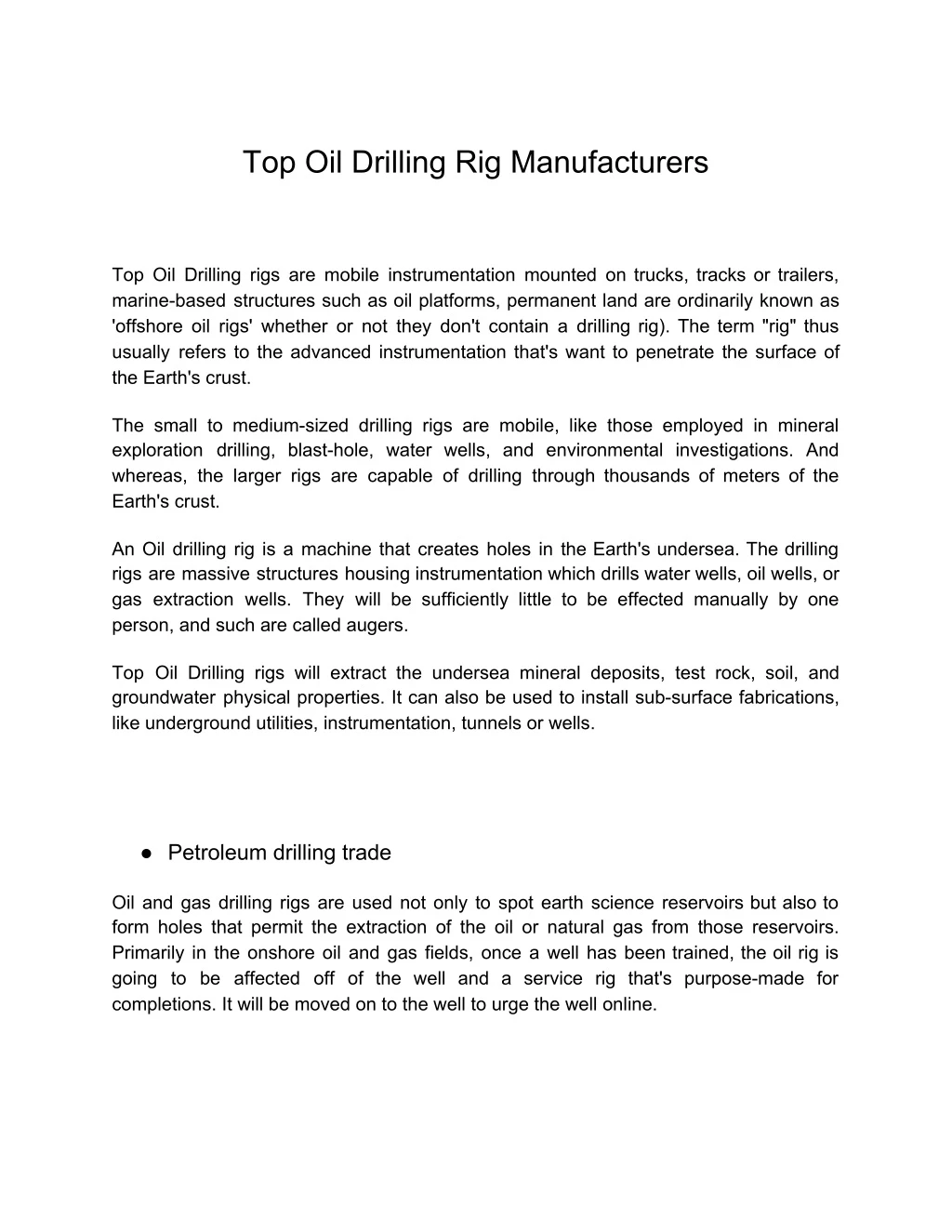 top oil drilling rig manufacturers