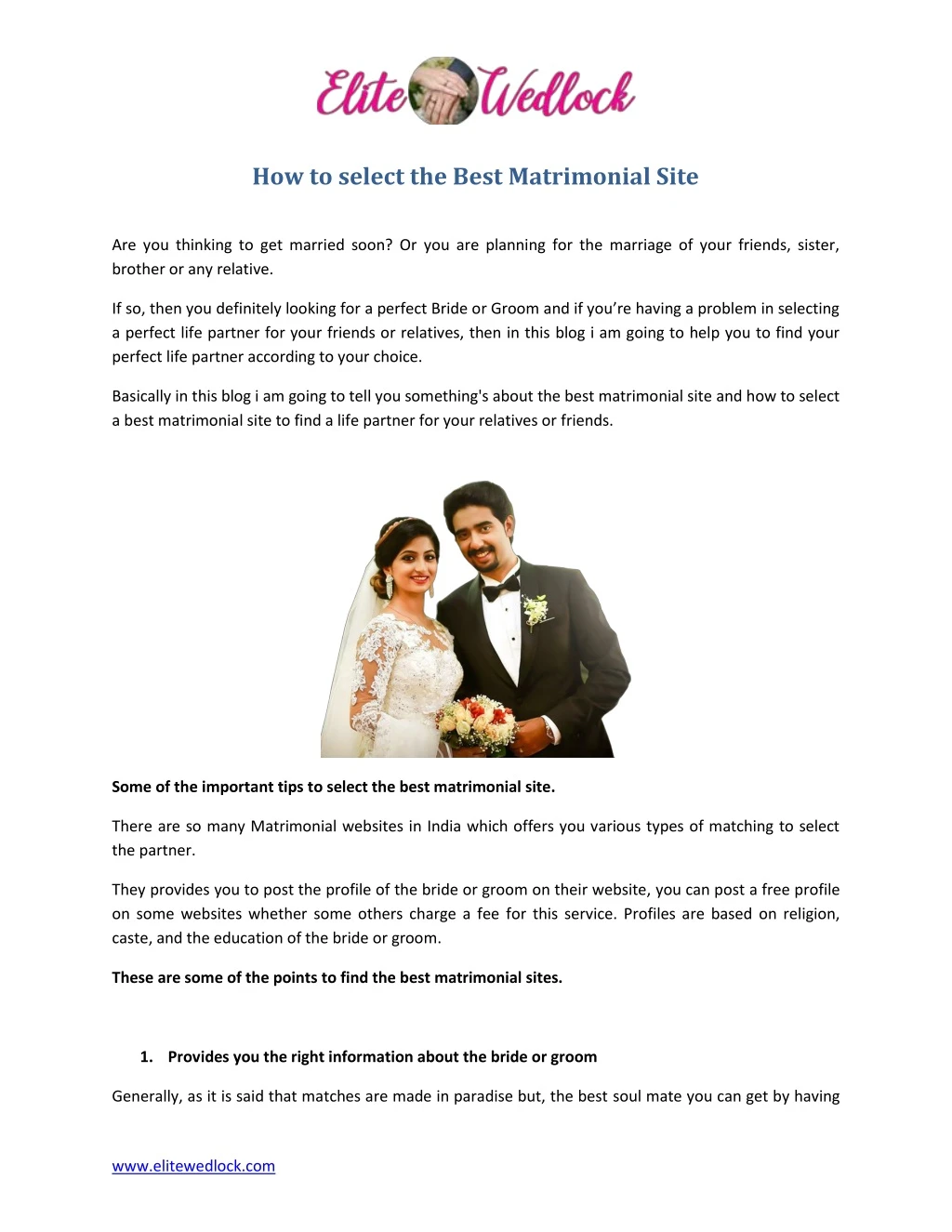 how to select the best matrimonial site