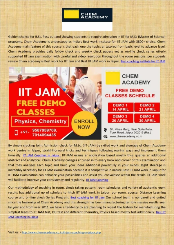 Coaching Classroom - IIT JAM Coaching in Jaipur