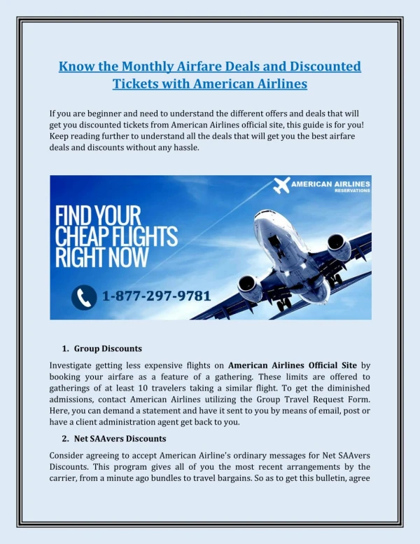 Know the Monthly Airfare Deals and Discounted Tickets with American Airlines