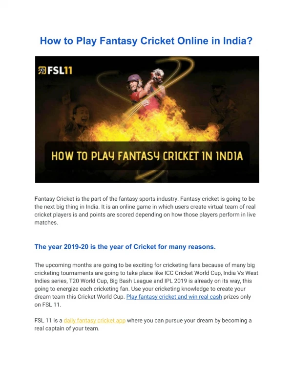 How to Play Fantasy Cricket Online in India?