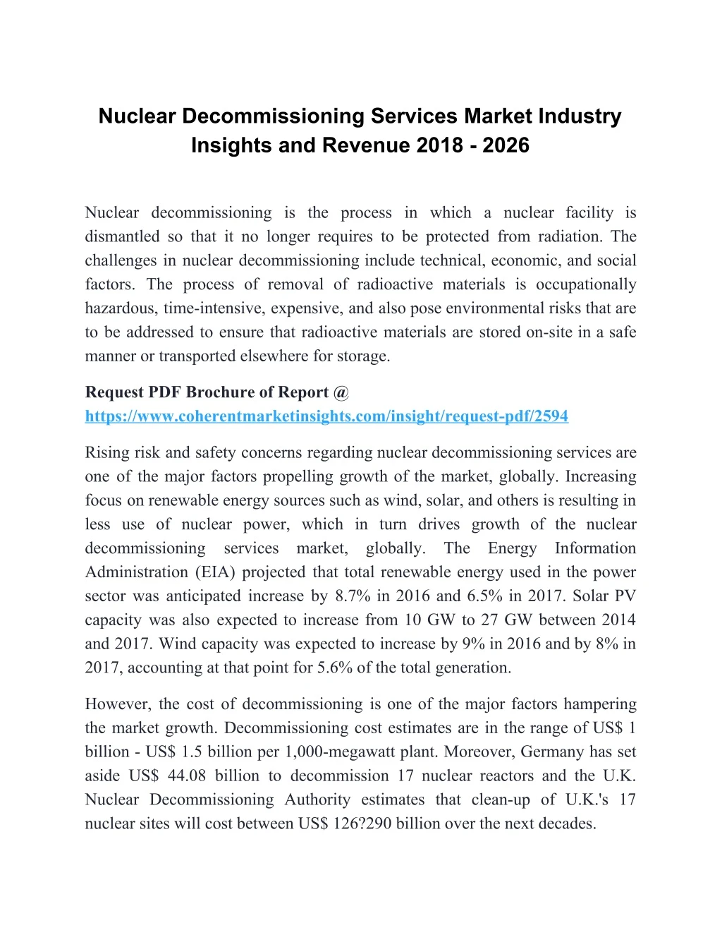 nuclear decommissioning services market industry