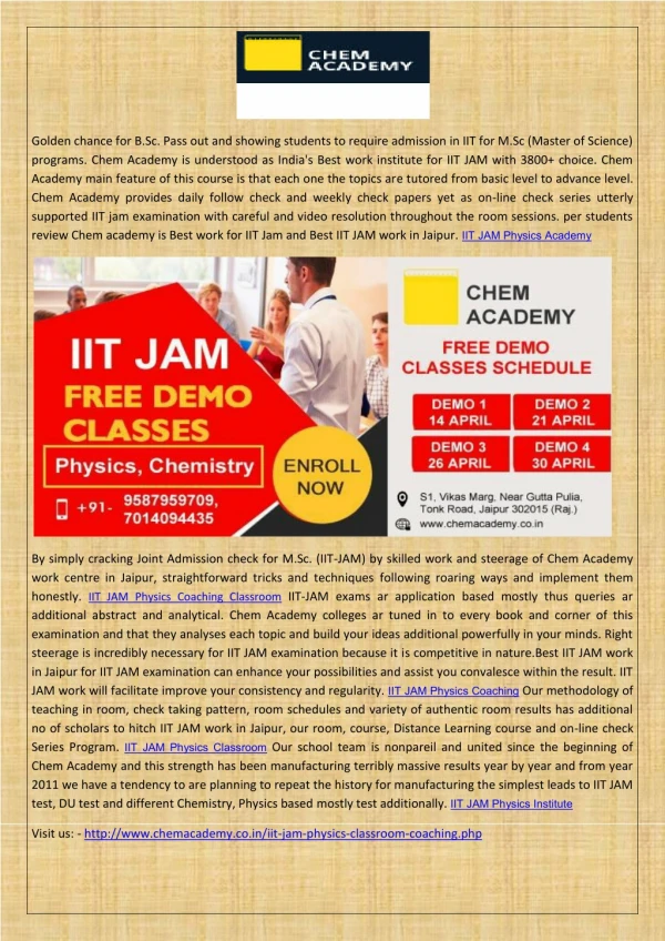 IIT JAM Physics Coaching Classroom by Chem Academy