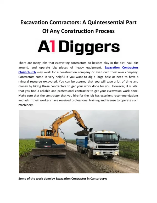 Excavation Contractors A Quintessential Part Of Any Construction Process