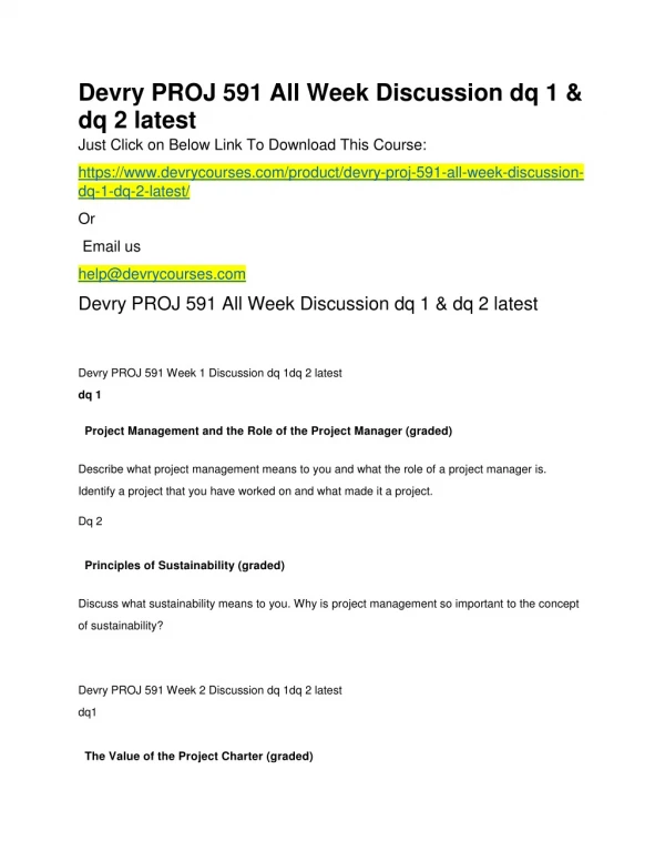 Devry PROJ 591 All Week Discussion dq 1 & dq 2 latest