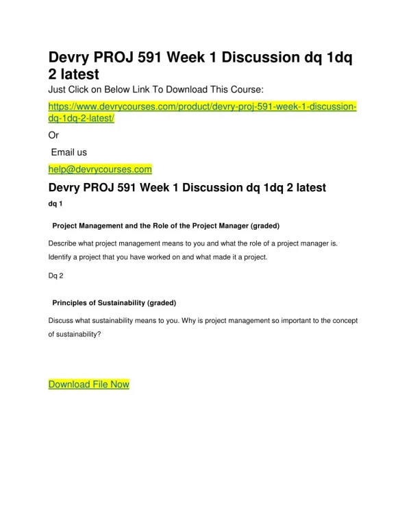 Devry PROJ 591 Week 1 Discussion dq 1dq 2 latest
