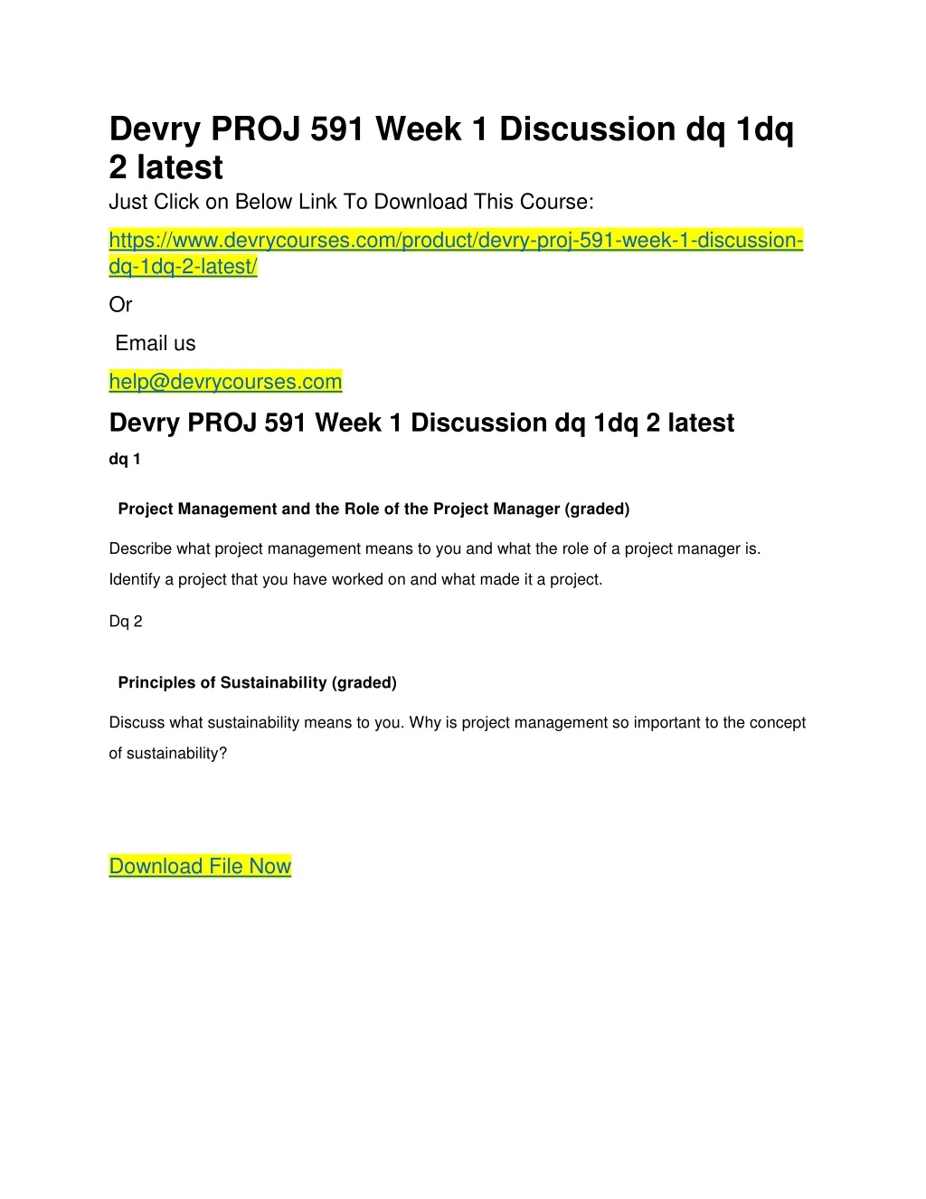 devry proj 591 week 1 discussion dq 1dq 2 latest